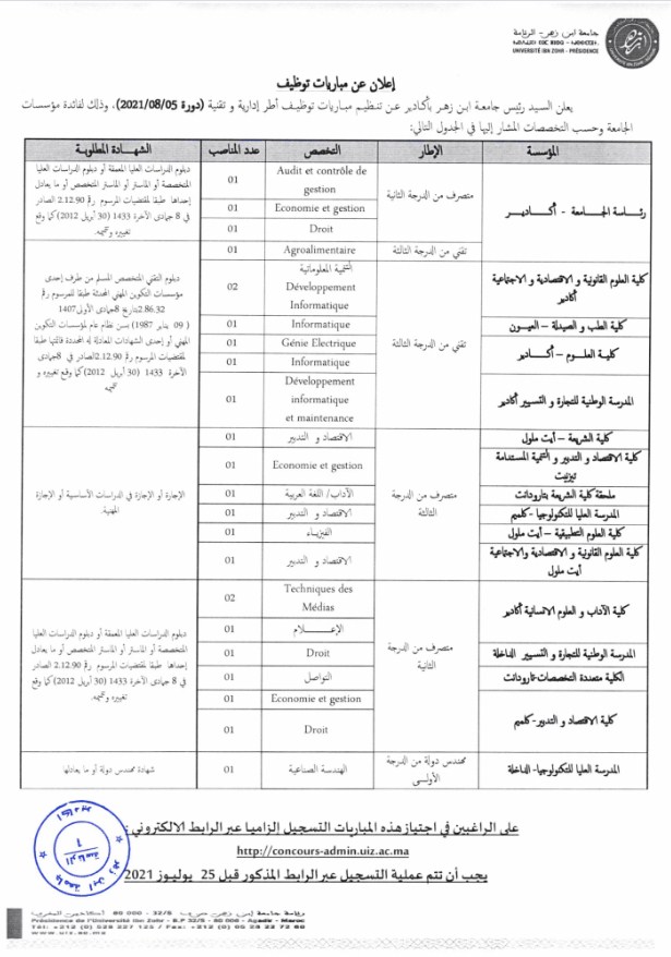 Avis concours1 université Ibn Zohr Agadir